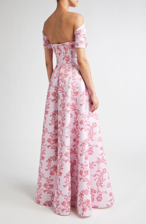 Emilia Wickstead Auclair Off The Shoulder Damask Taffeta Faille Gown In Pink