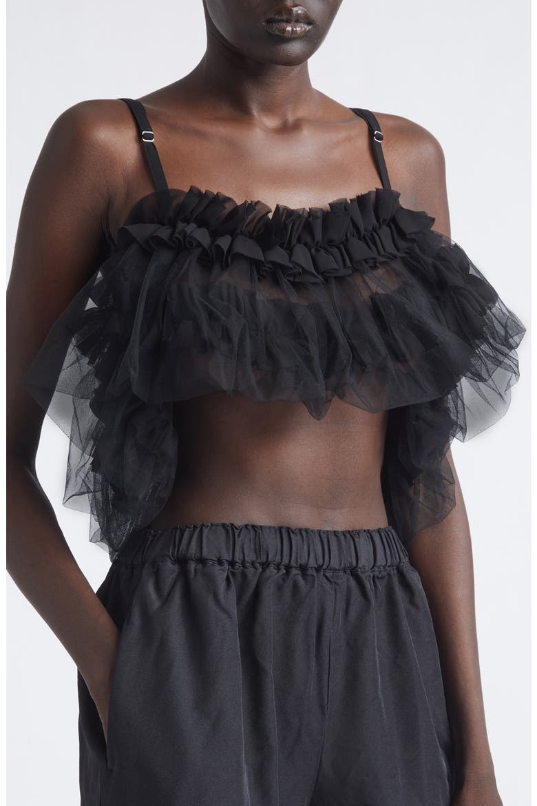 Ruffled Georgette & Tulle Crop Top, Alternate, color, BLACK