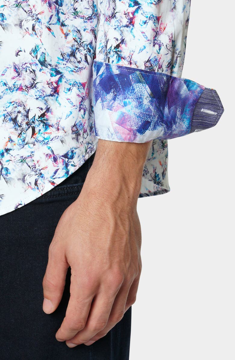 Robert Graham White Faded Floral Cotton Button-Up Shirt, Alternate, color, Multicolor