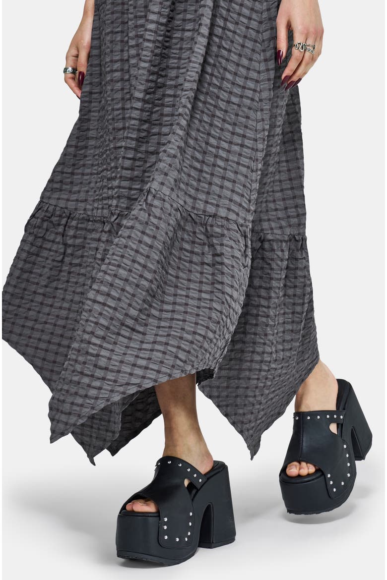 Nimira Check Handkerchief Hem Midi Dress, Alternate, color, Grey