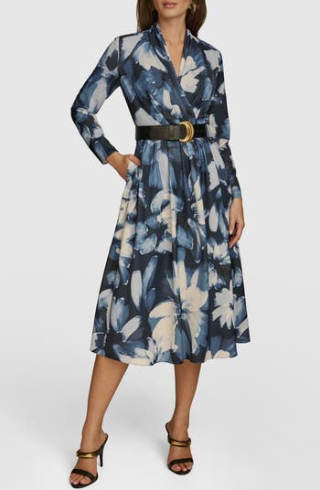 【Donna Karan New York】Floral-Print Belted Midi Dress Donna Karan New York Plus Size Floral-Print Belted Midi