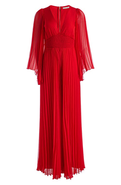 Alice And Olivia Alice + Olivia Bennet Smocked Pleated Wide Leg Jumpsuit In Red