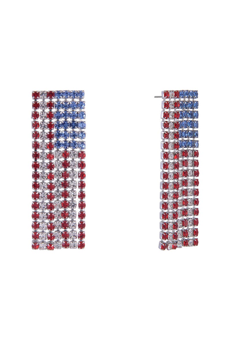 American Flag Rhinestone Earrings, Main, color, Red