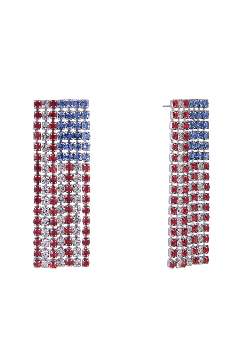 Hallmark American Flag Rhinestone Earrings, Main, color, Red