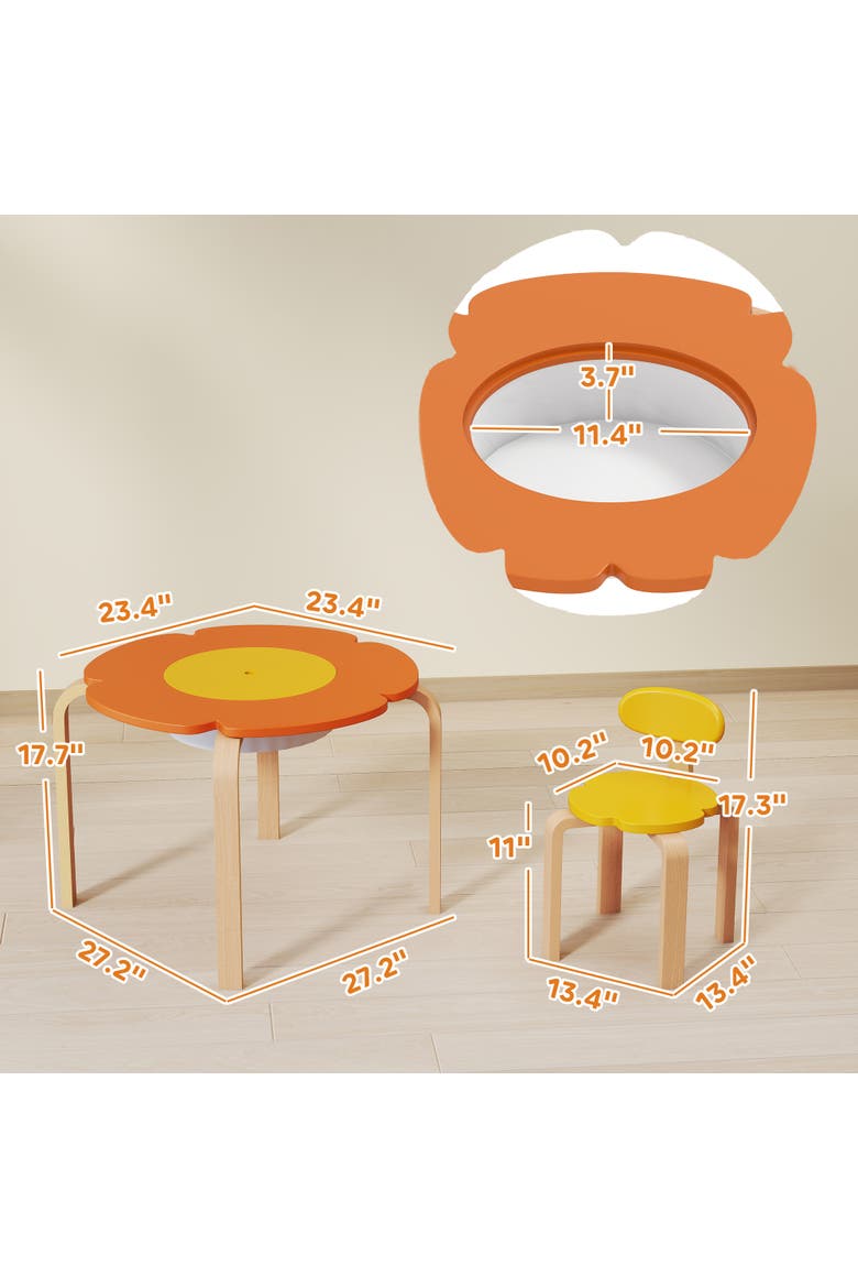 Piece Kids Table and Chairs Set Flower Shaped Toddler Table and Chair Set with Built in Storage for Drawing Reading Art Craft Activity, Alternate, color, multi-coloured