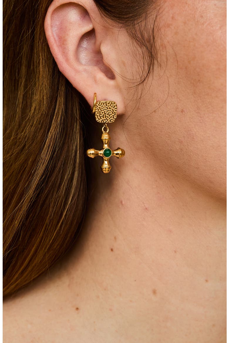 Turin Cross Drop Earrings, Alternate, color, EMERALD