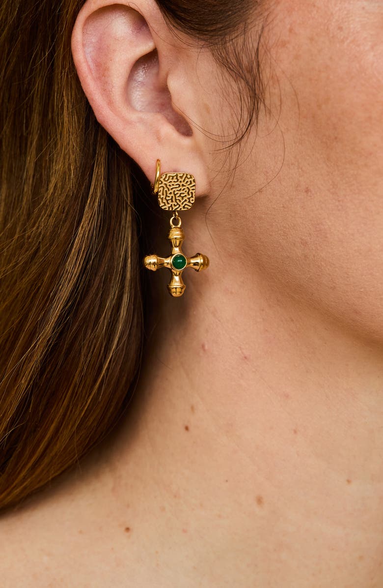 Petit Moments Turin Cross Drop Earrings, Alternate, color, Emerald