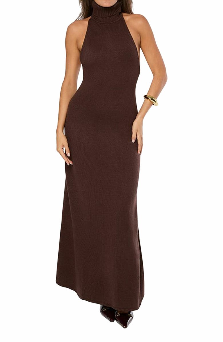 WeWoreWhat Open Back Halter Maxi Dress, Alternate, color, Brown