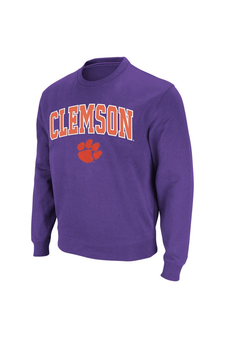 Men's Colosseum Purple Clemson Tigers Arch & Logo Crew Neck Sweatshirt, Alternate, color, Purple