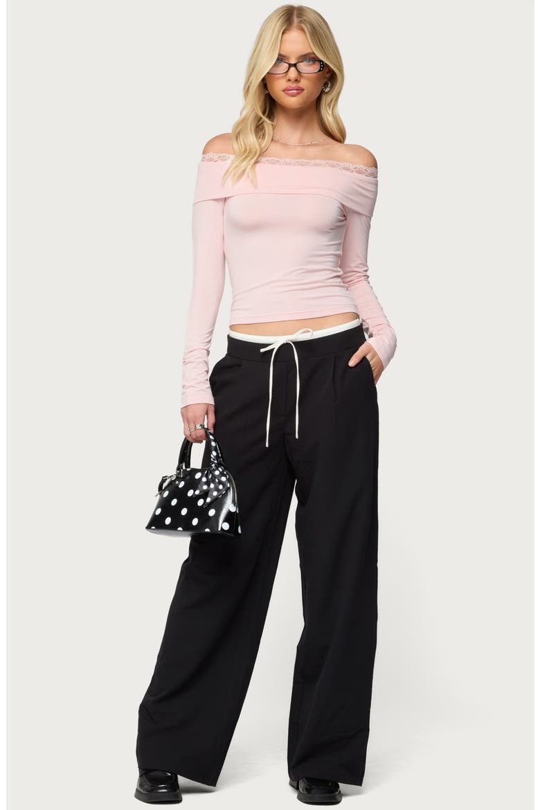 Janus Lacey Foldover Off the Shoulder Top, Alternate, color, PINK