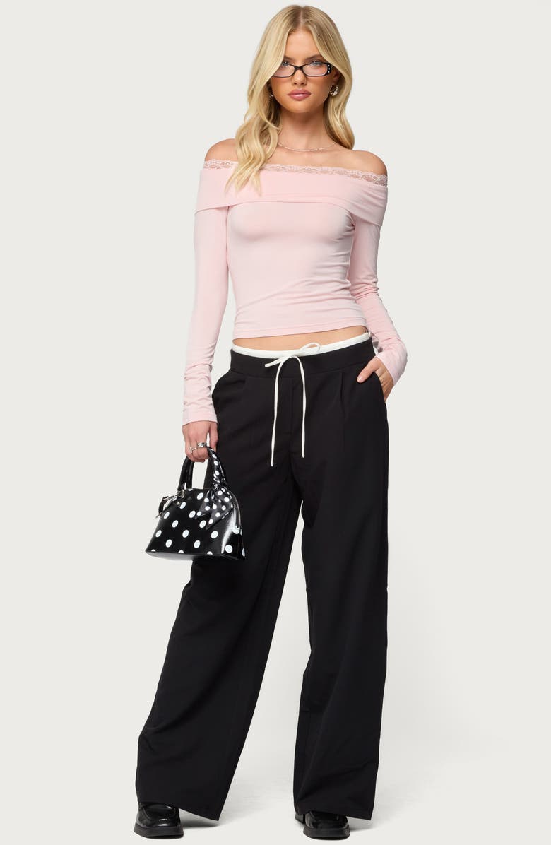 EDIKTED Janus Lacey Foldover Off the Shoulder Top, Alternate, color, Pink