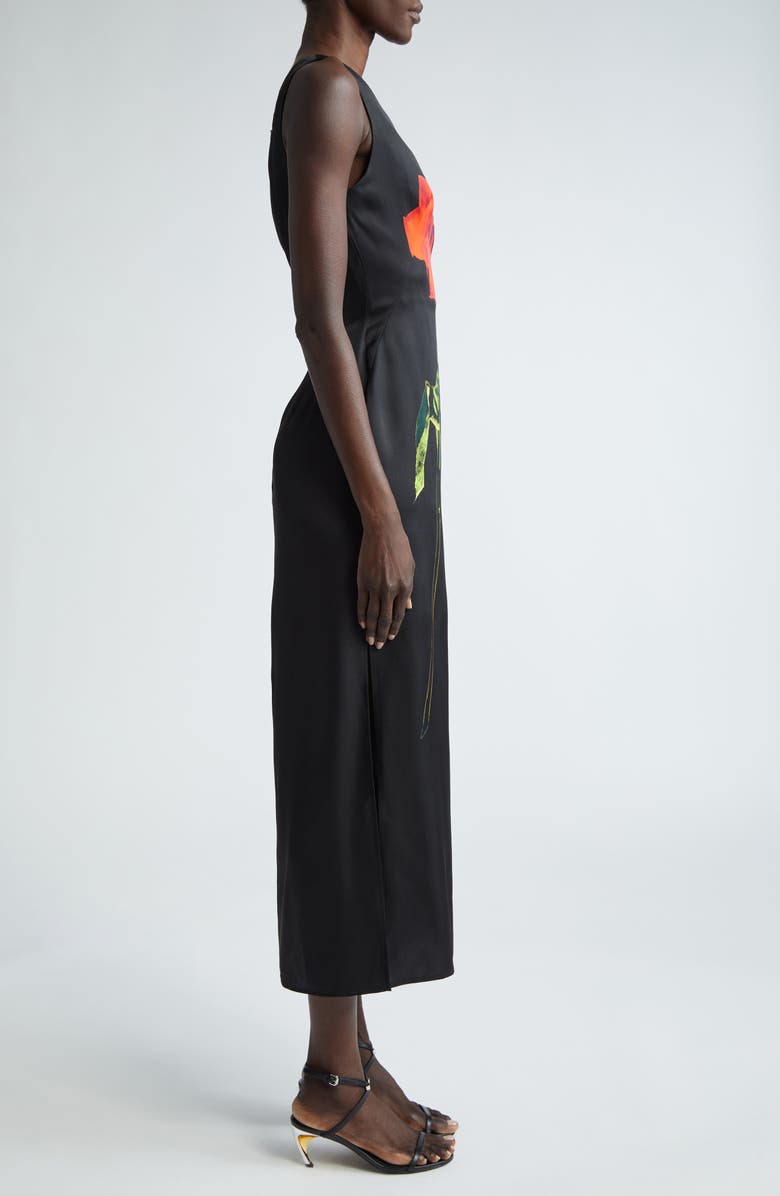 McQueen Rose Print Silk Cocktail Dress, Alternate, color, 