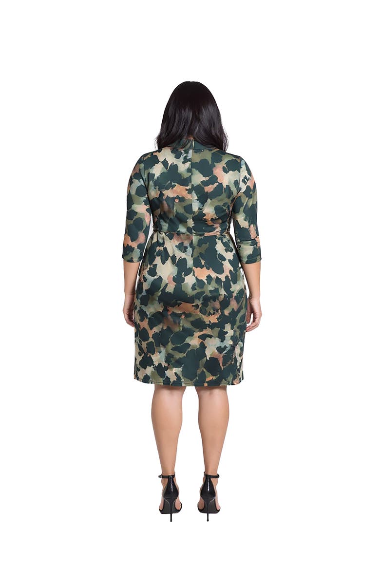 Curvy Essential Three Quarter Sleeve Wrap Dress, Alternate, color, Green Multi