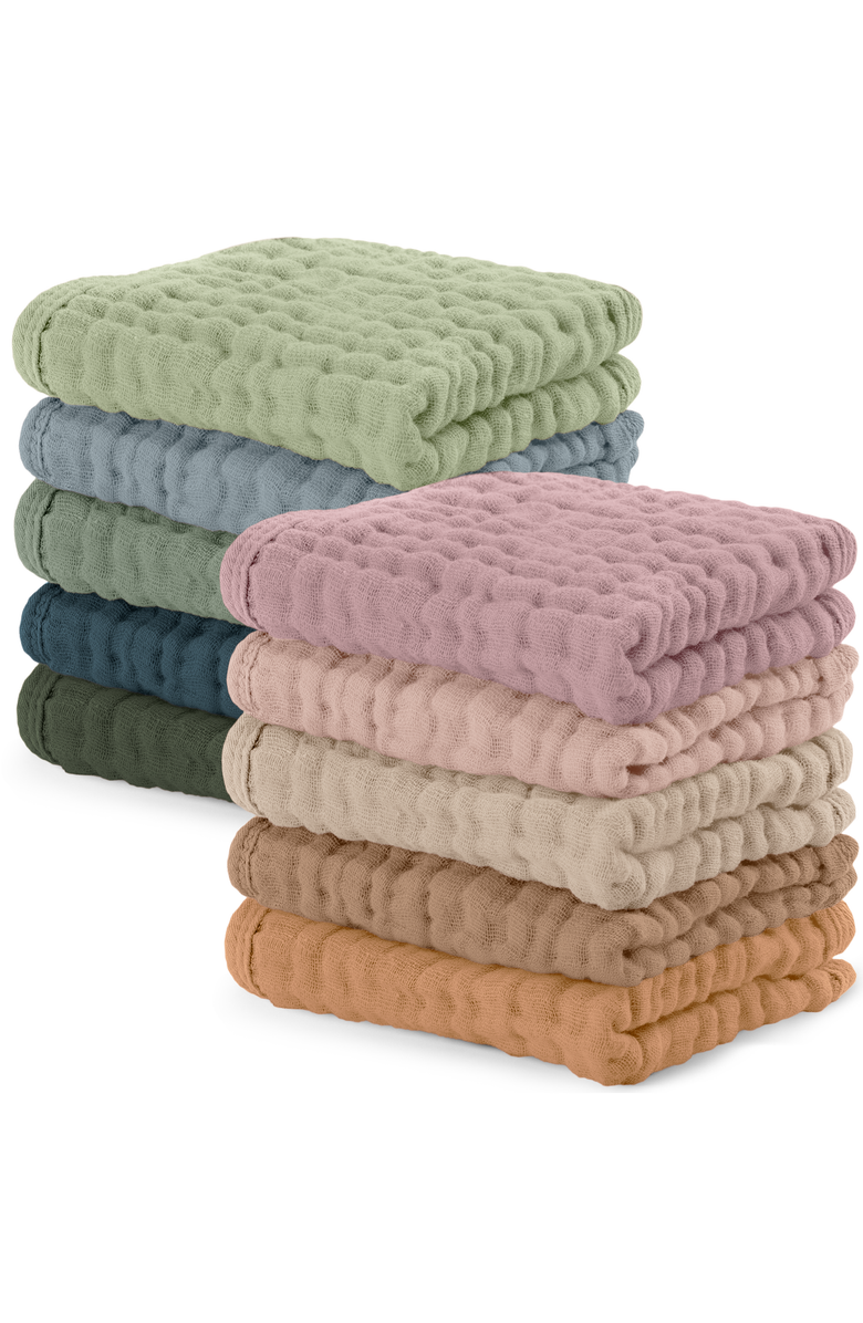 Comfy Cubs Muslin Washcloths - Pack of 10, Main, color, Multicolor