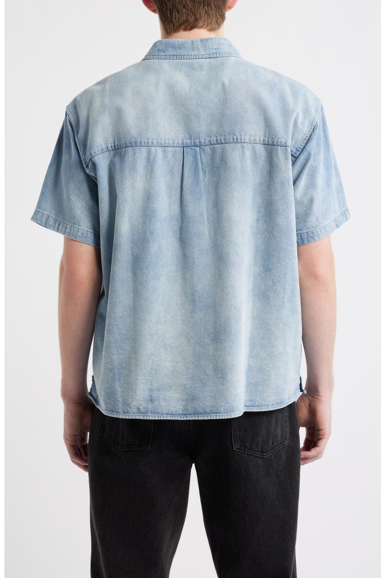 Owens Short Sleeve Denim Shirt, Alternate, color, BLEACHED INDIGO