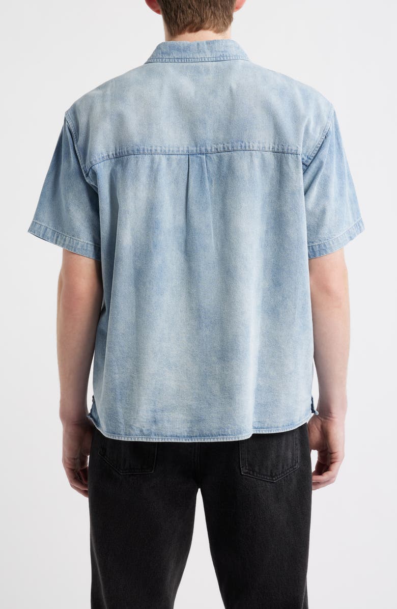 Obey Owens Short Sleeve Denim Shirt, Alternate, color, Bleached Indigo