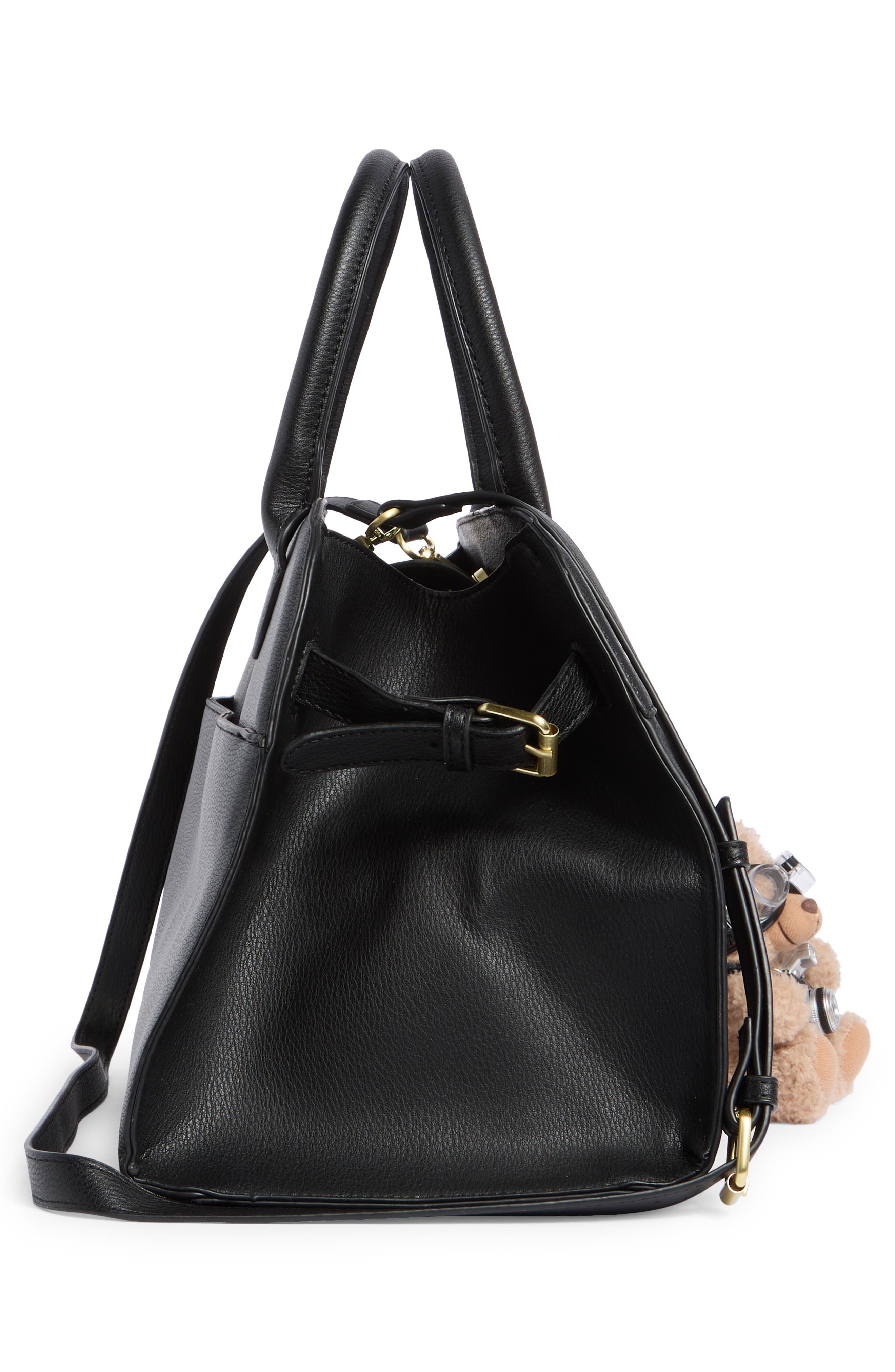 BCBG Structured Satchel Bag with Bear Charm, Alternate, color, Black