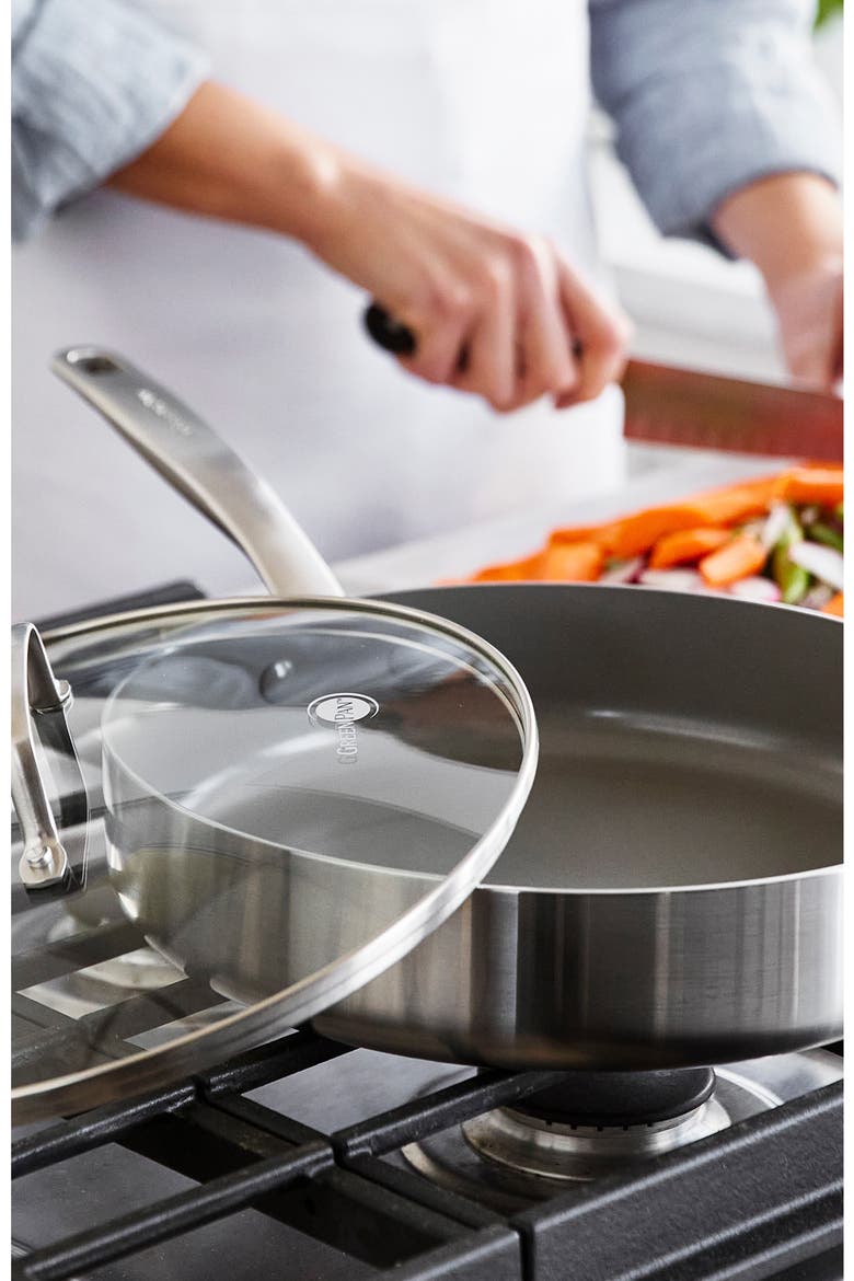 Chatham Anodized Stainless Ceramic Nonstick Sauté Pan with Glass Lid, Alternate, color, STAINLESS STEEL