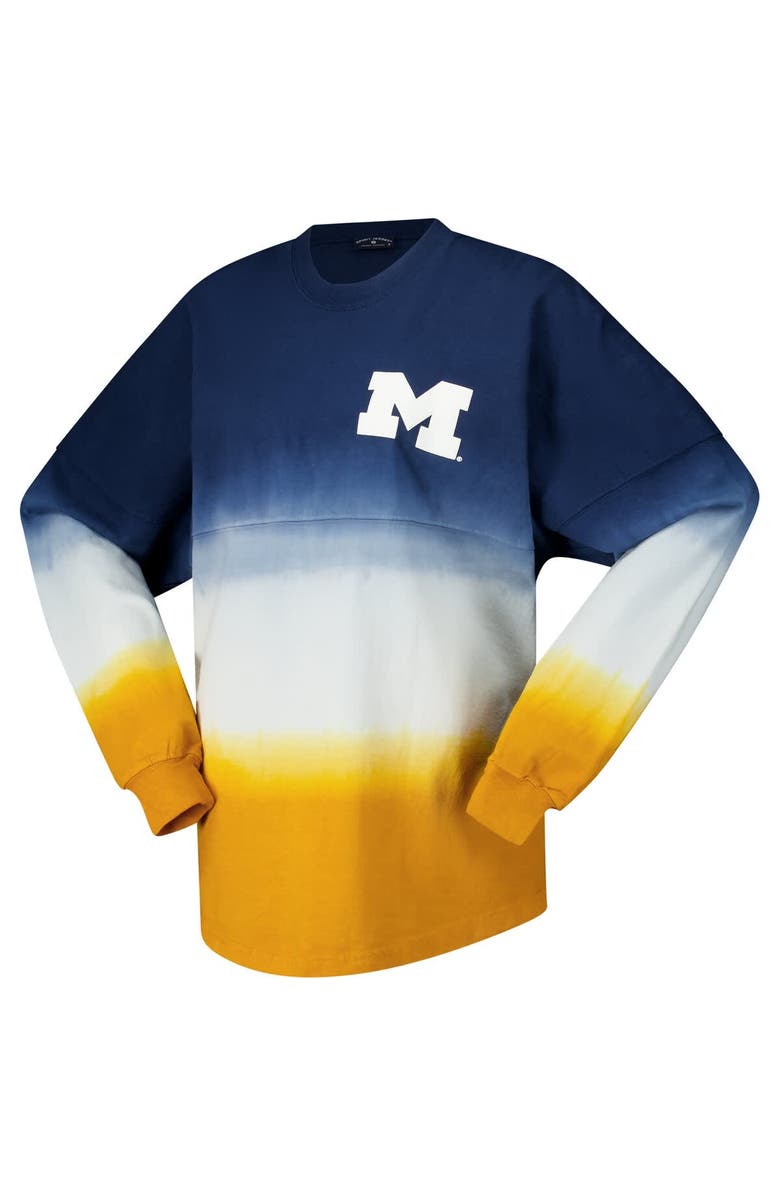 SPIRIT JERSEY Women's Navy Michigan Wolverines Ombre Long Sleeve Dip-Dyed Spirit Jersey, Alternate, color, 