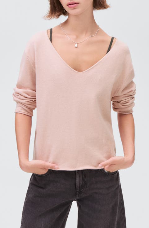 V-Neck Cotton Blend Sweater