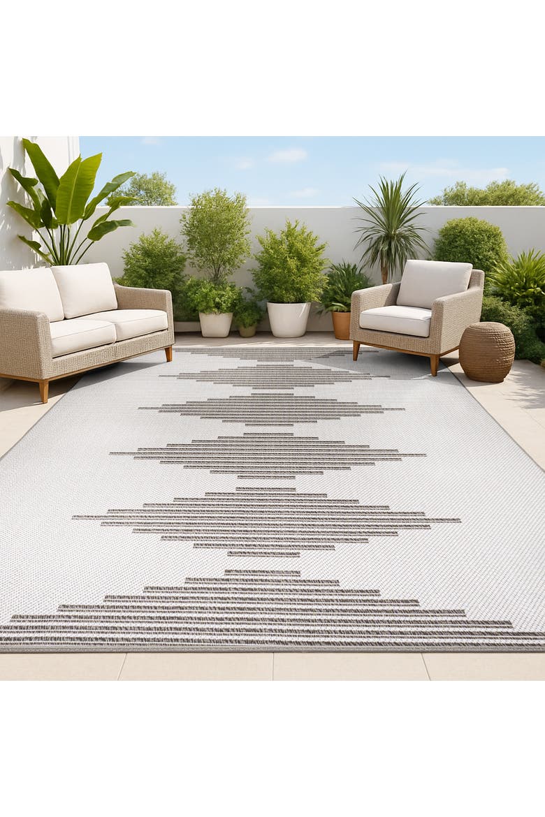Vinales Diamond Stripe Indoor/Outdoor Area Rug, Alternate, color, Light Gray/Black