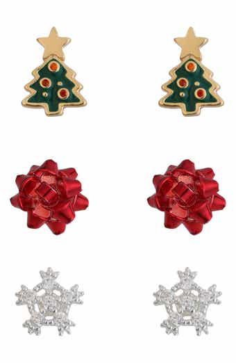 Panacea Set of 3 Christmas Tree, Bow & Snowflake Stud Earrings