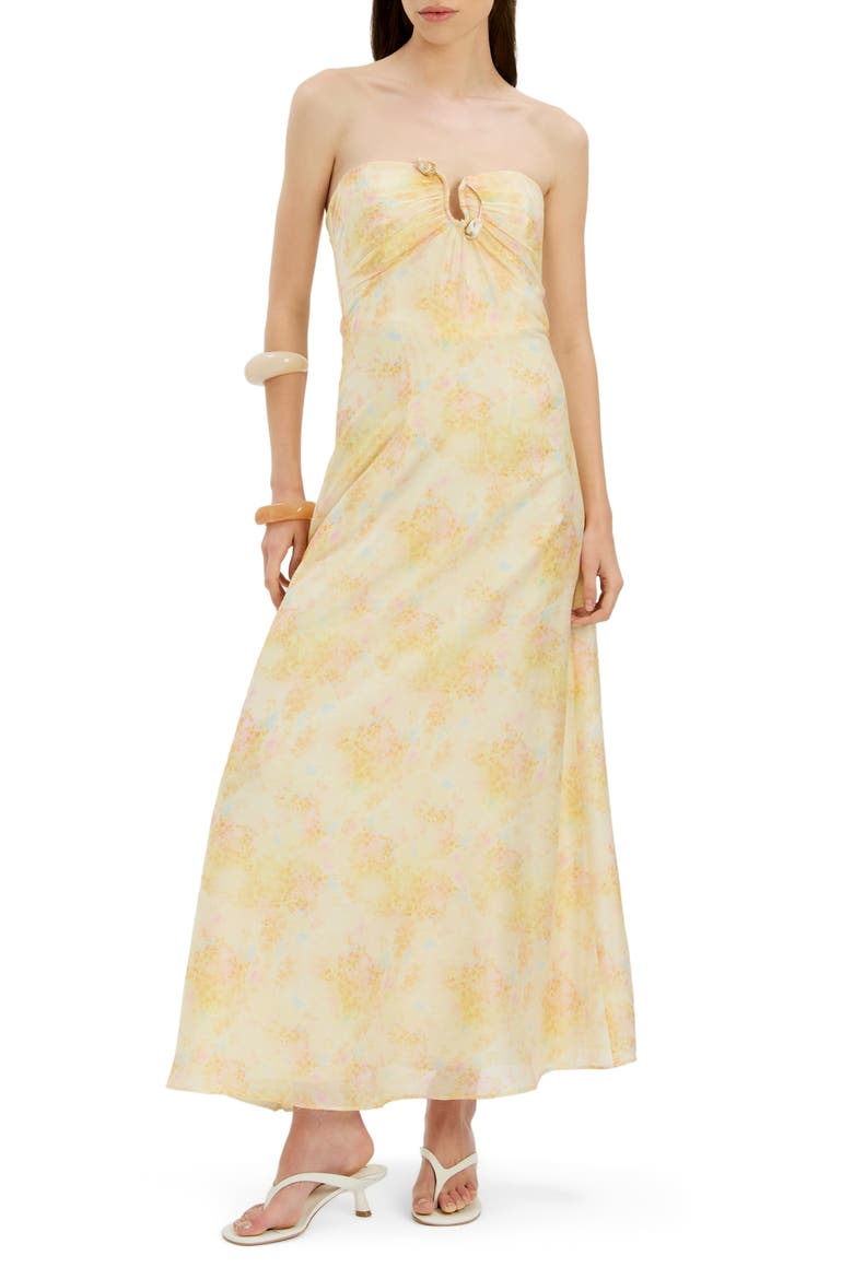 Amina Strapless Maxi Dress, Main, color, YELLOW FLORAL
