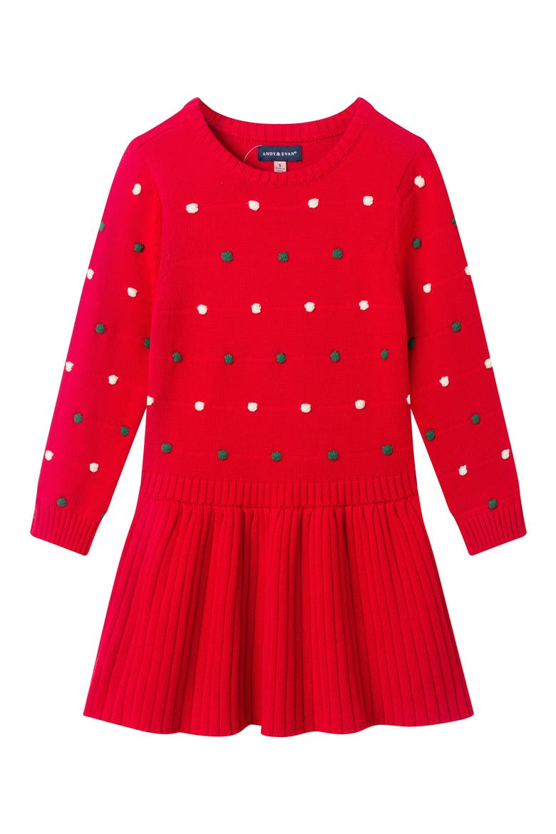 Kids' Pompom Sweater Dress, Main, color, RED BUBBLE