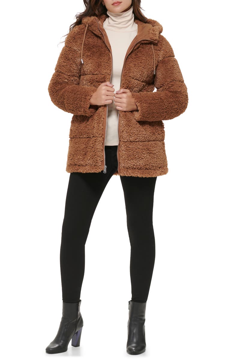 Kenneth Cole New York Monkey Faux Fur Hooded Puffer Jacket, Alternate, color, Camel