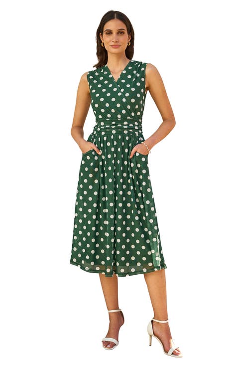 Polka Dot Mesh Wrap Skater Dress