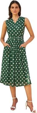 Yumi Polka Dot Mesh Wrap Skater Dress