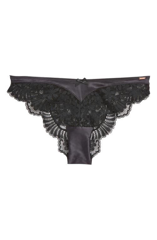 Shop Hunkemoller Hunkemöller Poppy Satin & Lace Brazilian Panties In Caviar