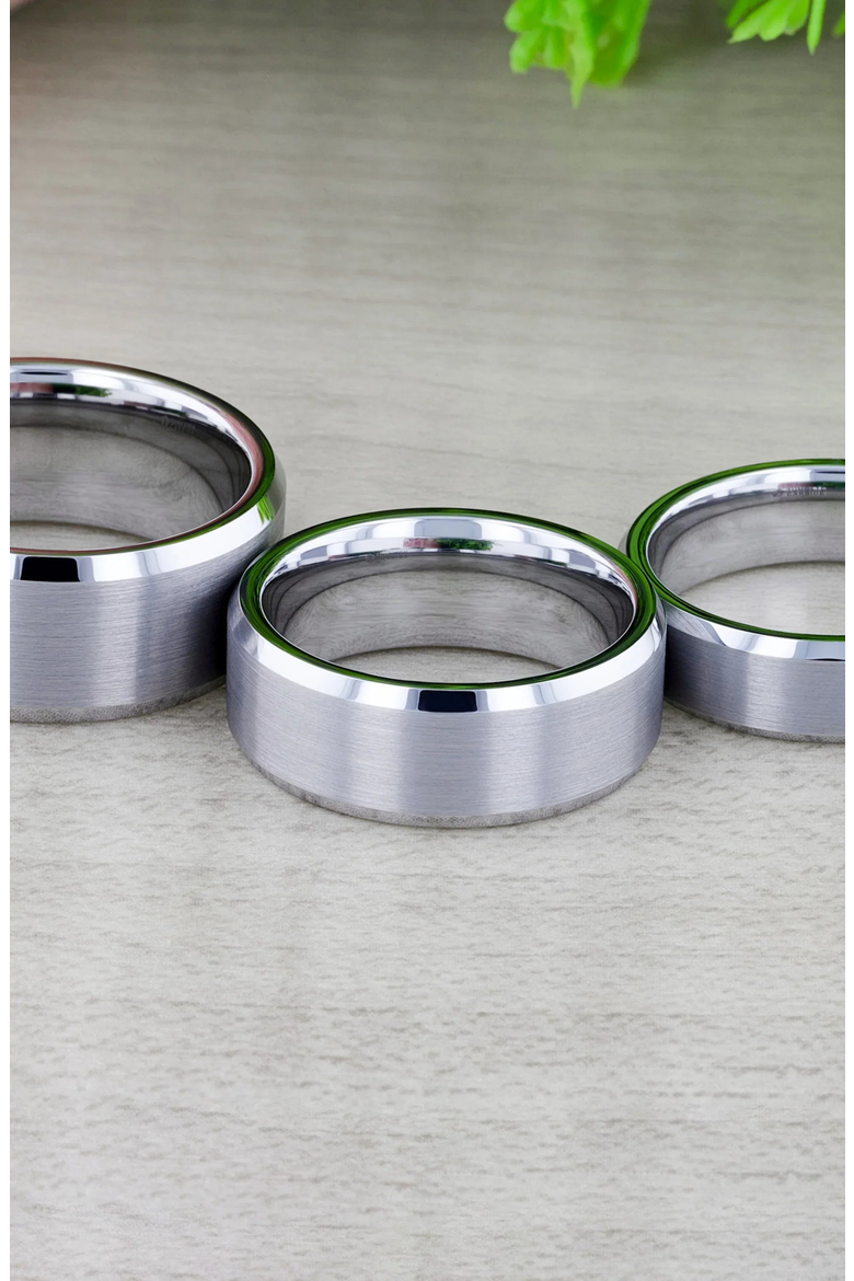 Sheffield Flat Beveled Tungsten Carbide Wedding Band Brushed Center Comfort Fit, Alternate, color, Metallic Silver 4mm