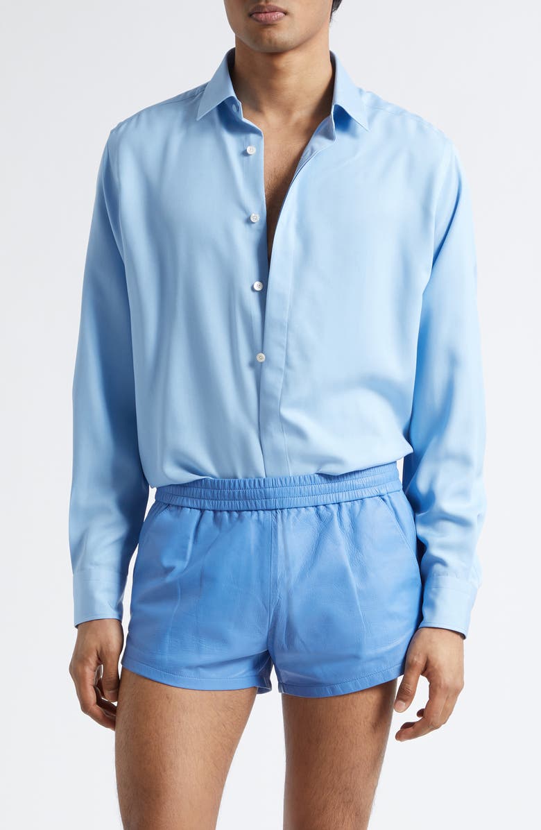 TOM FORD Lightweight Leather Shorts, Main, color, Azure Blue