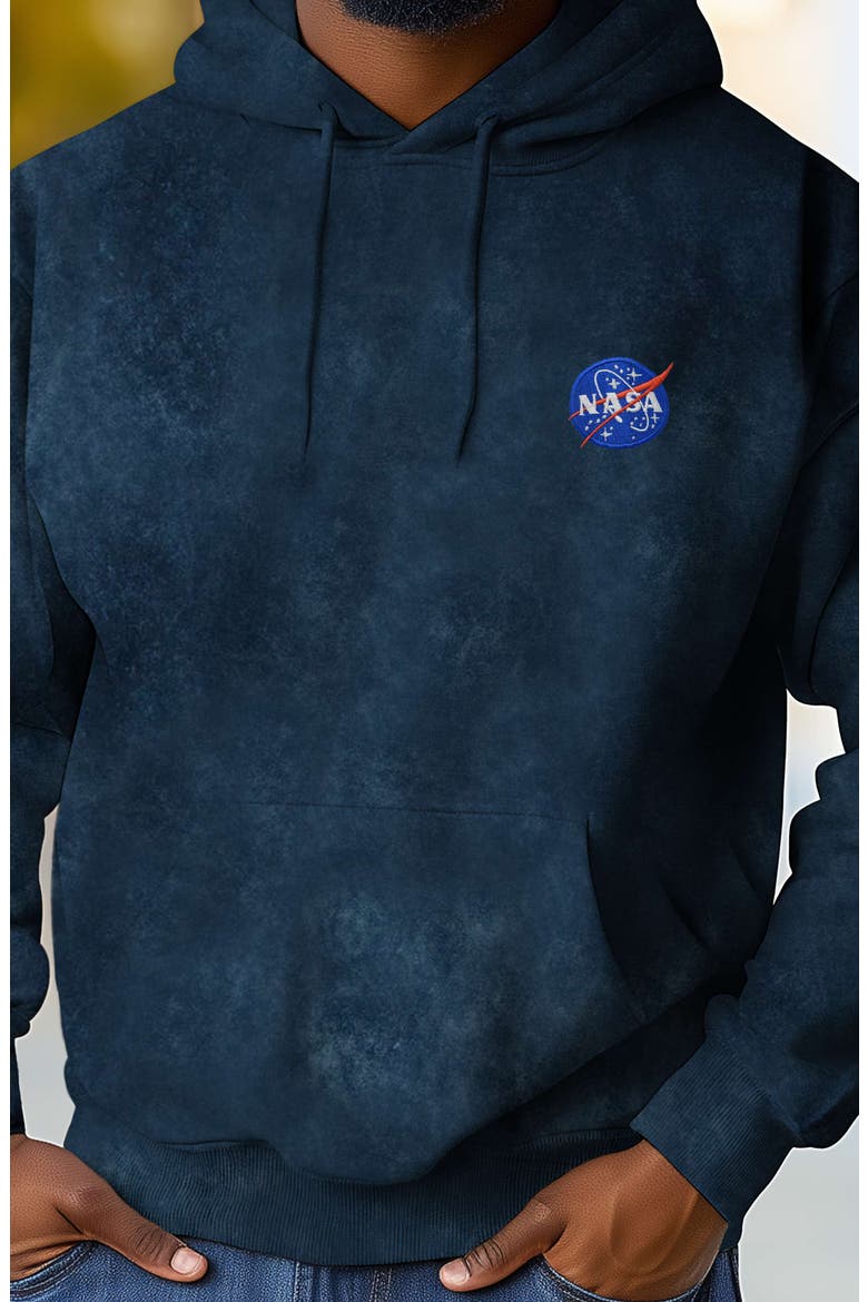 NASA Mineral Wash Hoodie Dalix NASA Embroidered Fleece Hoodie Mineral Wash Long Sleeve Sweatshirt Me, Alternate, color, Navy Blue
