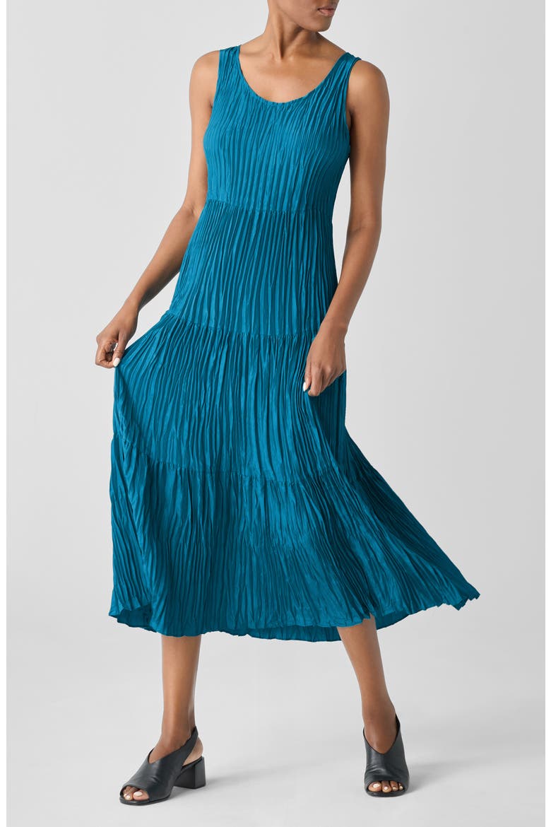 Tiered Pleated Silk Midi Dress, Main, color, DRGFY