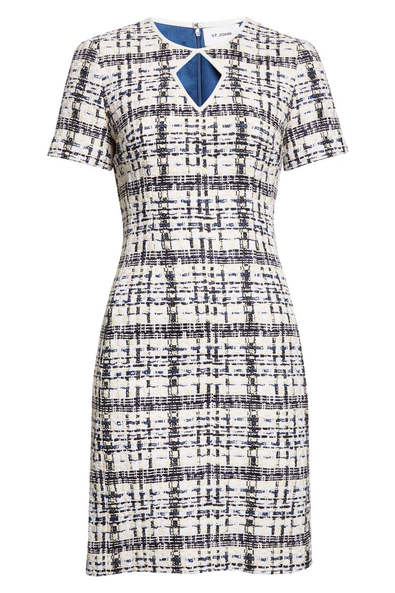 St. Tropez Tweed Cutout Sheath Dress, Alternate, color, ECRU/BRIGHT WHITE/BLACK MULTI