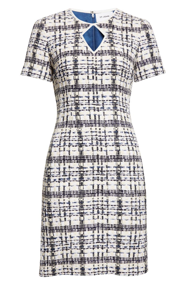ST. JOHN St. Tropez Tweed Cutout Sheath Dress, Alternate, color, Ecru/Bright White/Black Multi