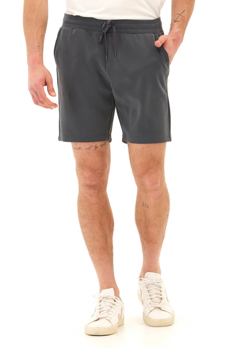 Garrett Peached Drawstring Shorts, Main, color, CARBON