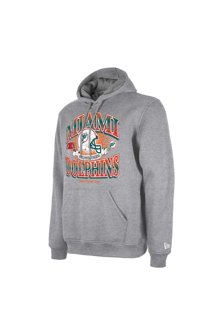 Men's New Era Heather Gray Miami Dolphins Retro Pullover Hoodie, Alternate, color, Heather Gray