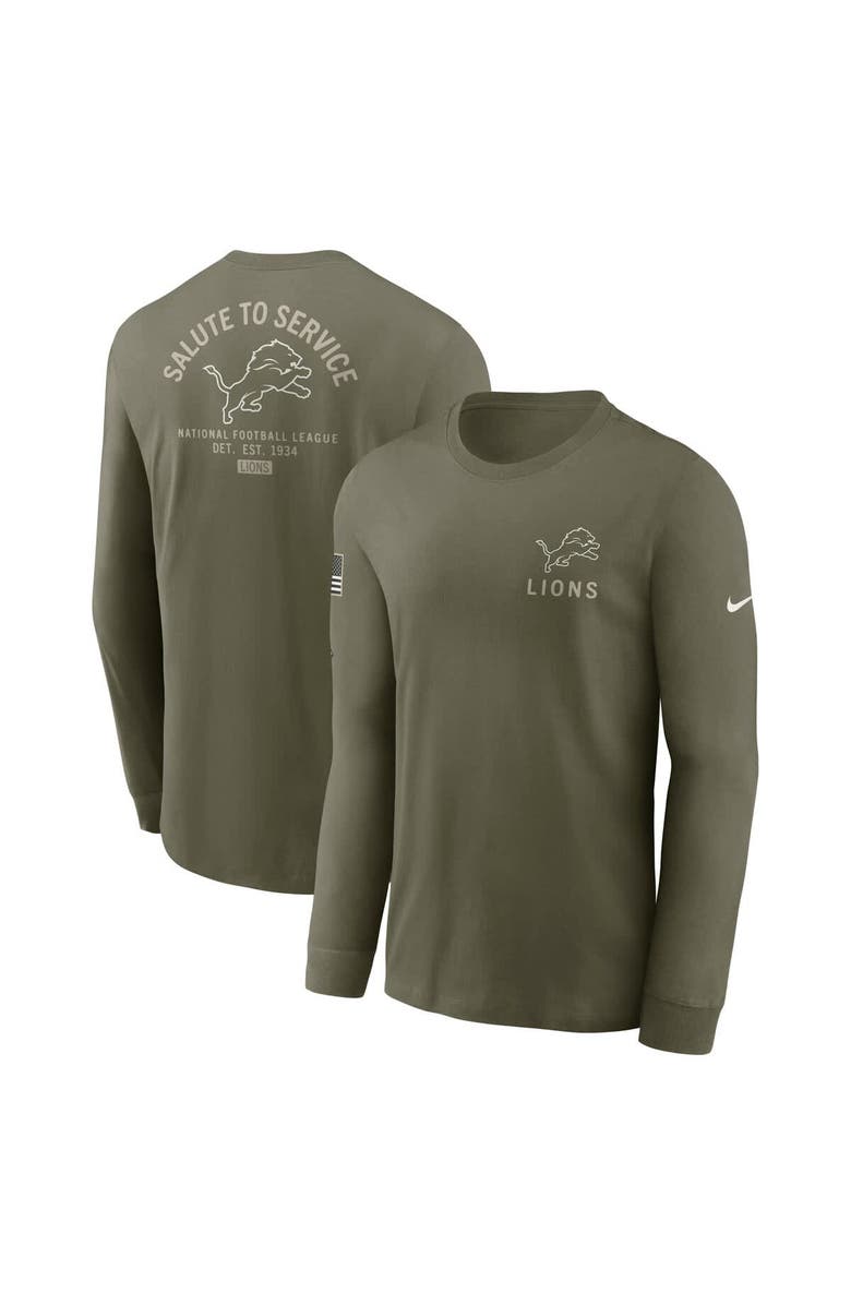 Nike Men's Nike Olive Detroit Lions 2025 Salute to Service Sideline Long Sleeve T-Shirt, Main, color, Olive