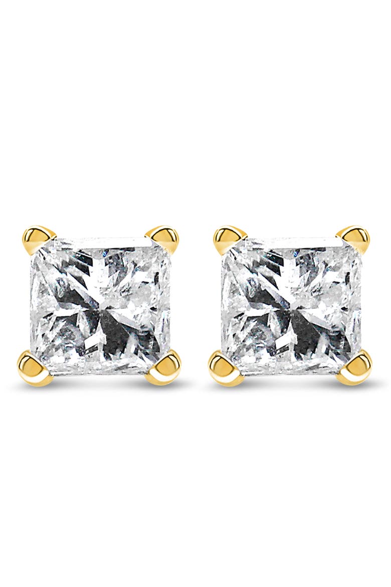 14K Yellow Gold 1/2 Ct Princess Diamond Solitaire Stud Earrings with Screwbacks, Main, color, Yellow