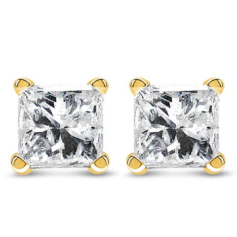 Certified 14K Gold 1.0 Ct Square Diamond Solitaire Stud Earrings