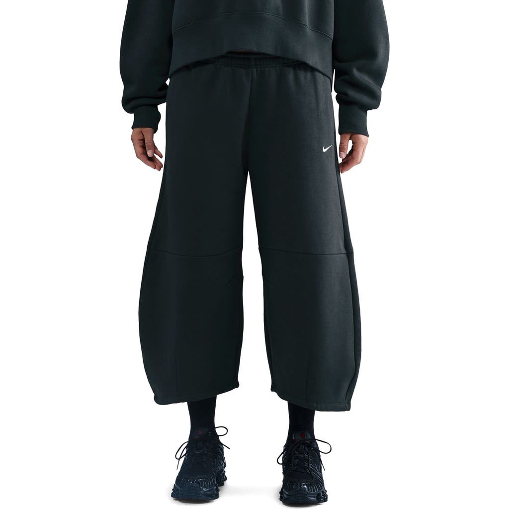 Nike Phoenix Fleece Loose Crop Barrel Pants In Black