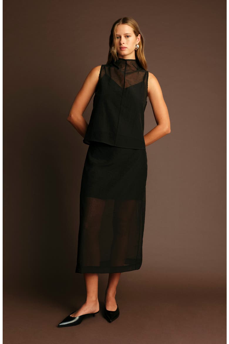 Hugh High Neck Sleeveless Sheer Top, Alternate, color, BLACK