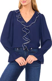 CeCe Ruffle V-Neck Top