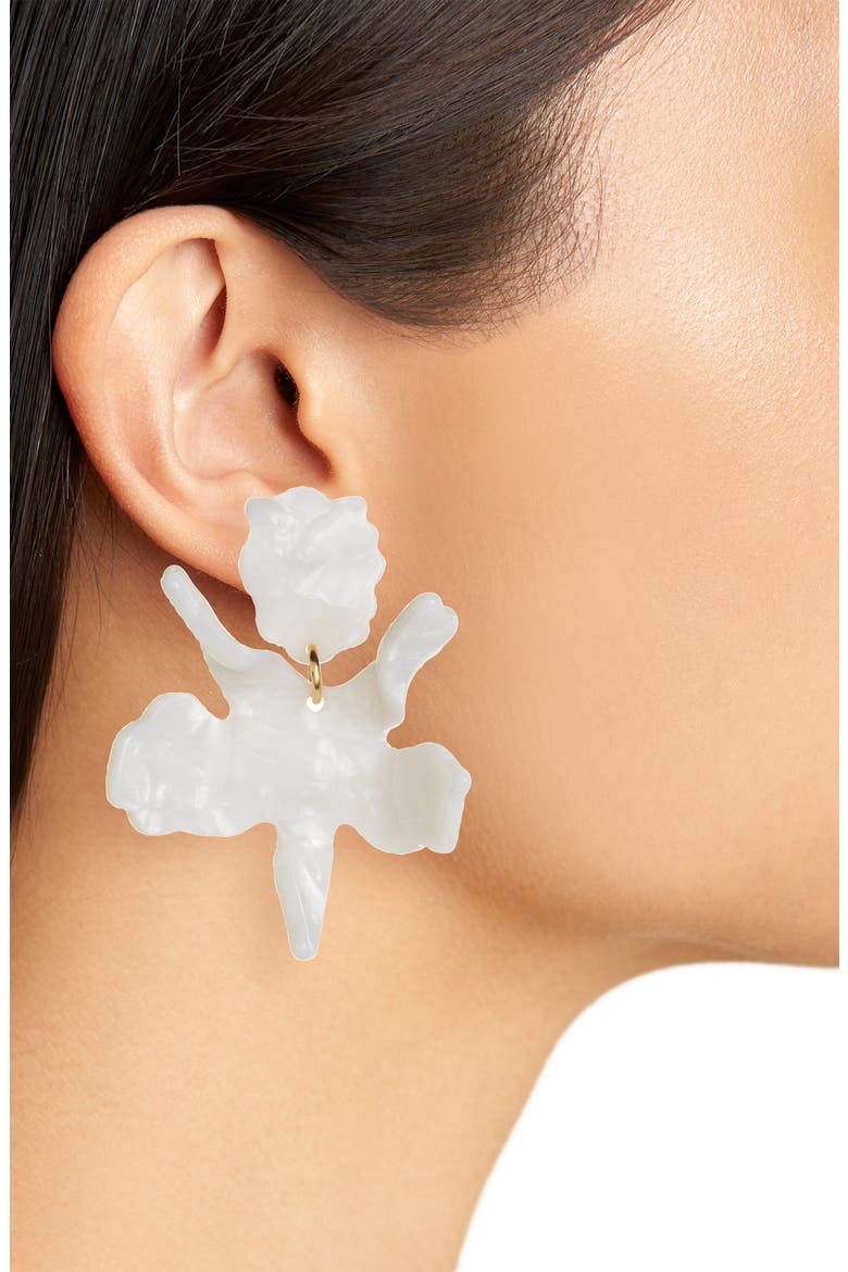 Small Paper Lily Drop Earrings, Alternate, color, MOTHER OF PEARL