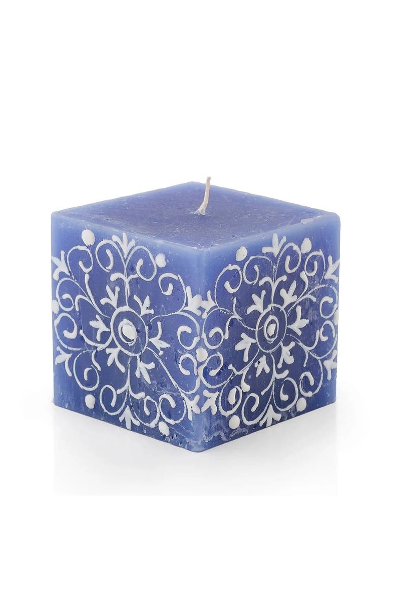 Thumbprint Artifacts Henna White on Blue Painted Candles - Set of 2, Main, color, Henna White - 9"