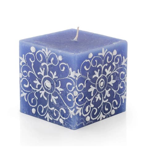 Henna White on Blue Painted Candles - Set of 2