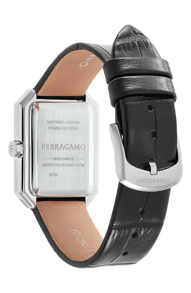 FERRAGAMO Crystal Leather Strap Watch, 27mm x 34mm, Alternate, color, 